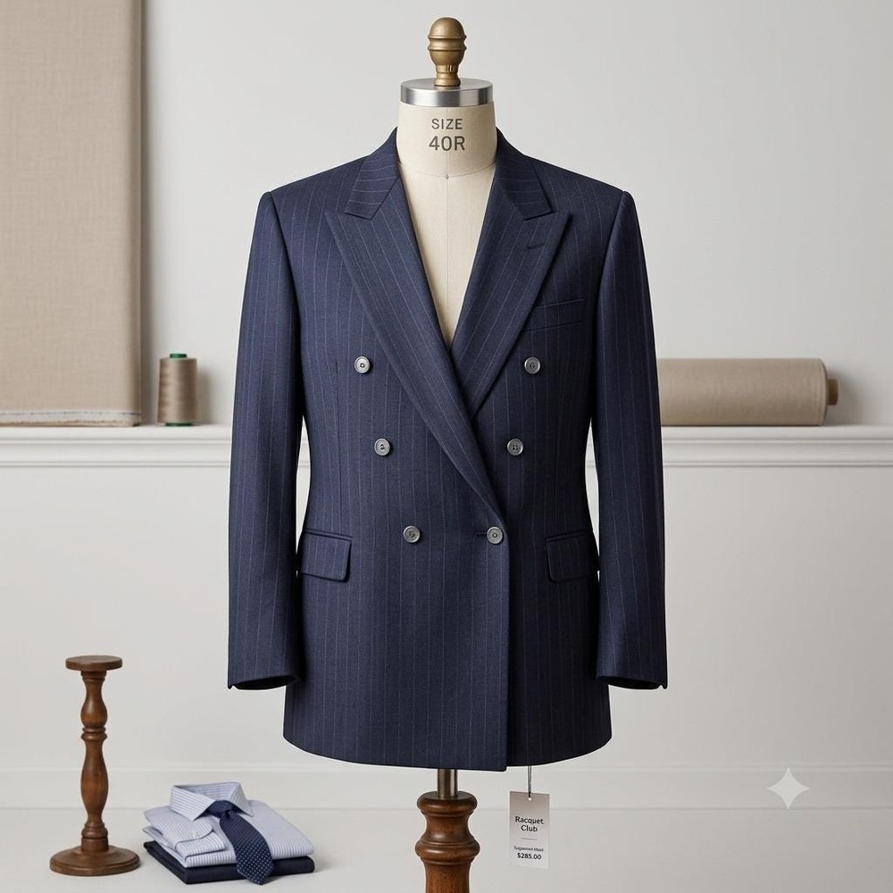 VTG Racquet Club The Kensington Collection Mens Double Breasted Wool Blazer 40R